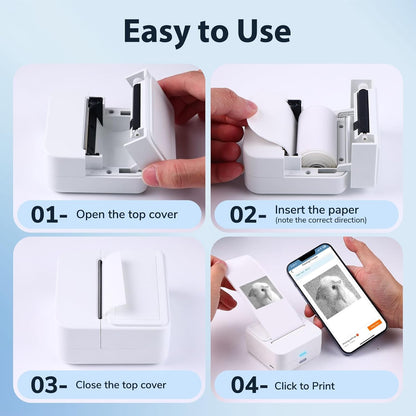 Mini Sticker Printer with 10 Rolls Sticker, Small Thermal Sticker Printer, No Ink Needed, Bluetooth Label Sticker Maker for Iphone, DIY, Photos, Study Notes, Journal, Gift (White)
