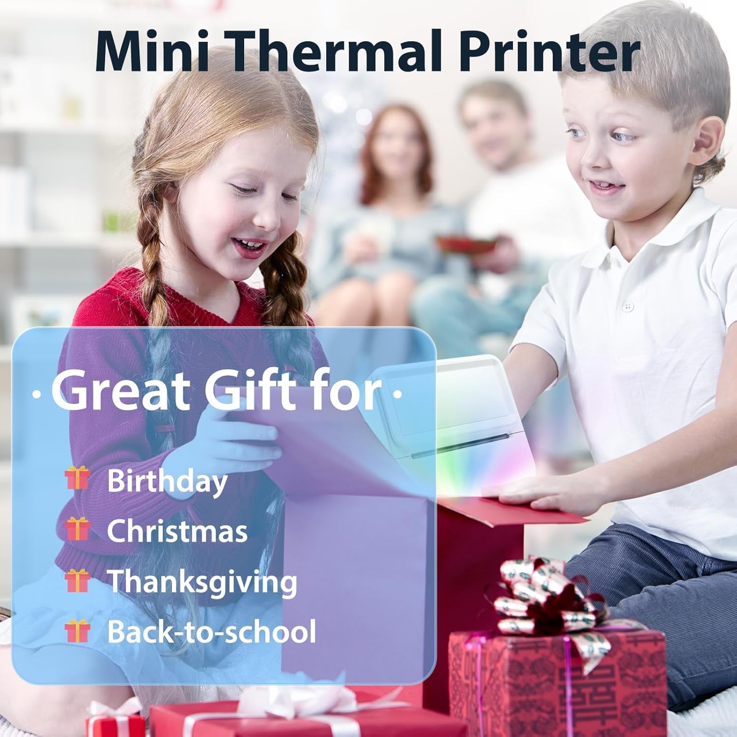 Mini Sticker Printer with 10 Rolls Sticker, Small Thermal Sticker Printer, No Ink Needed, Bluetooth Label Sticker Maker for Iphone, DIY, Photos, Study Notes, Journal, Gift (White)